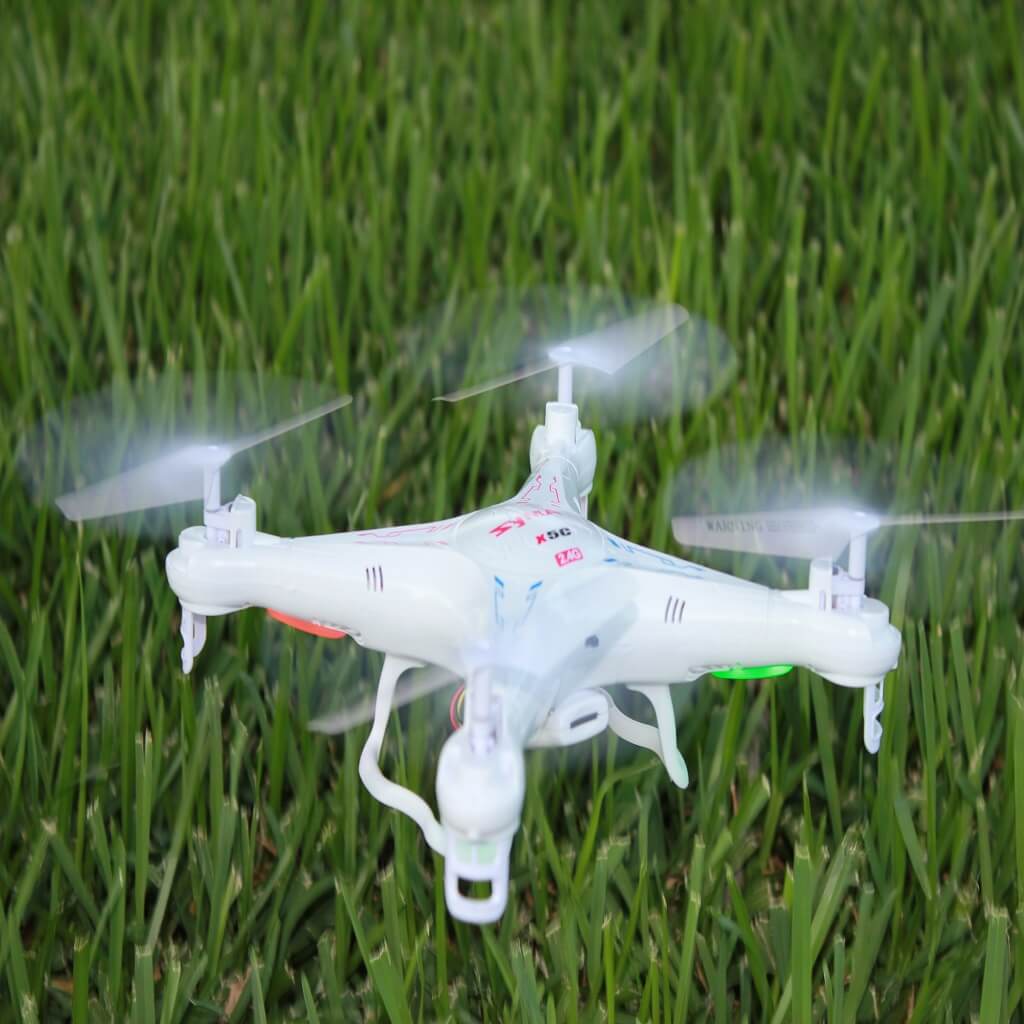 quadcopter drone taking off